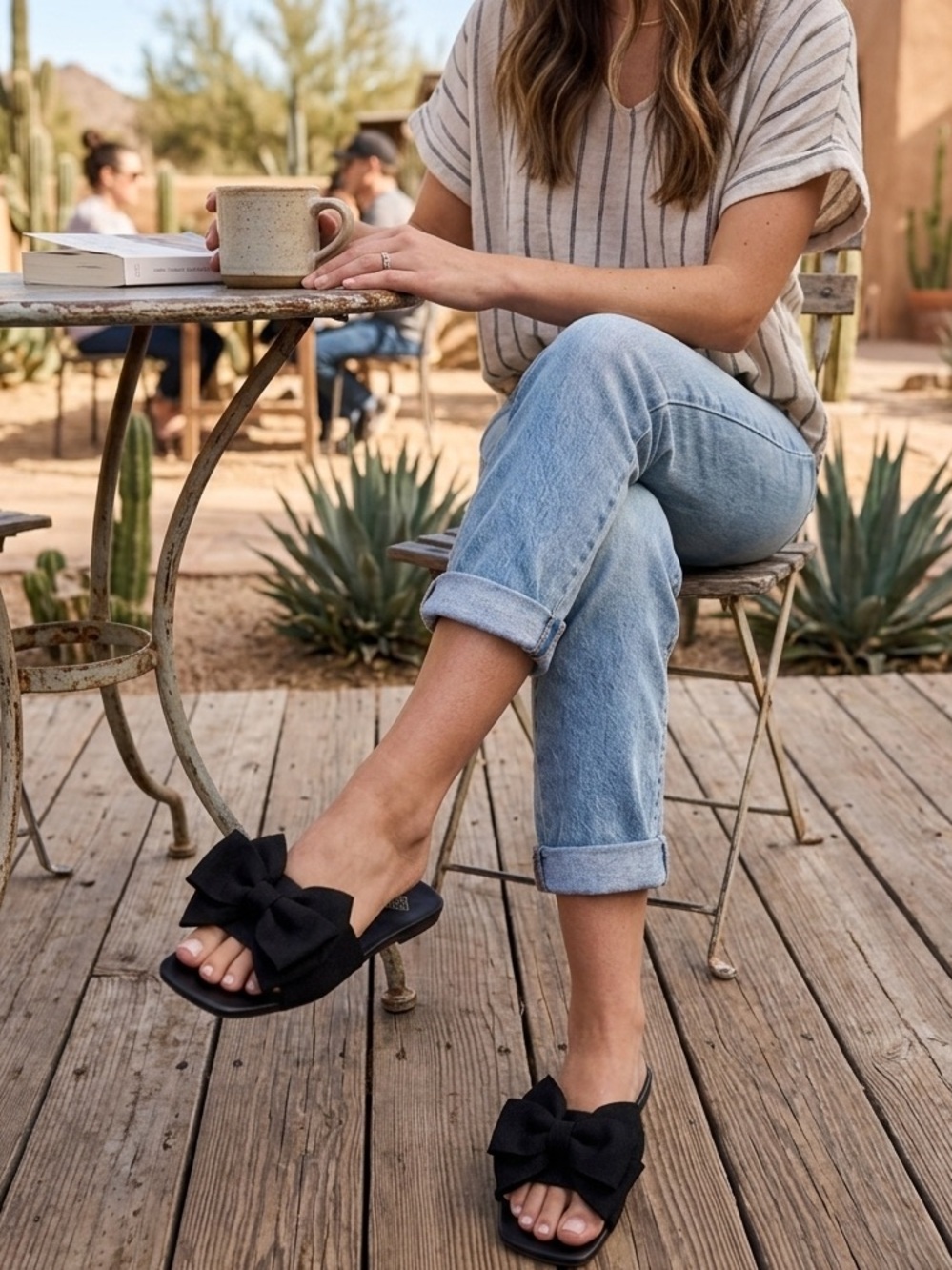 NWOB Black Bow Slip-On Sandals - Women